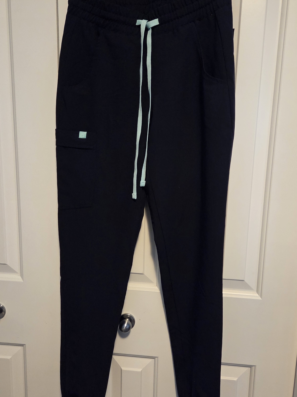 Women's Navy Scrub Pants with Light Blue Drawstring